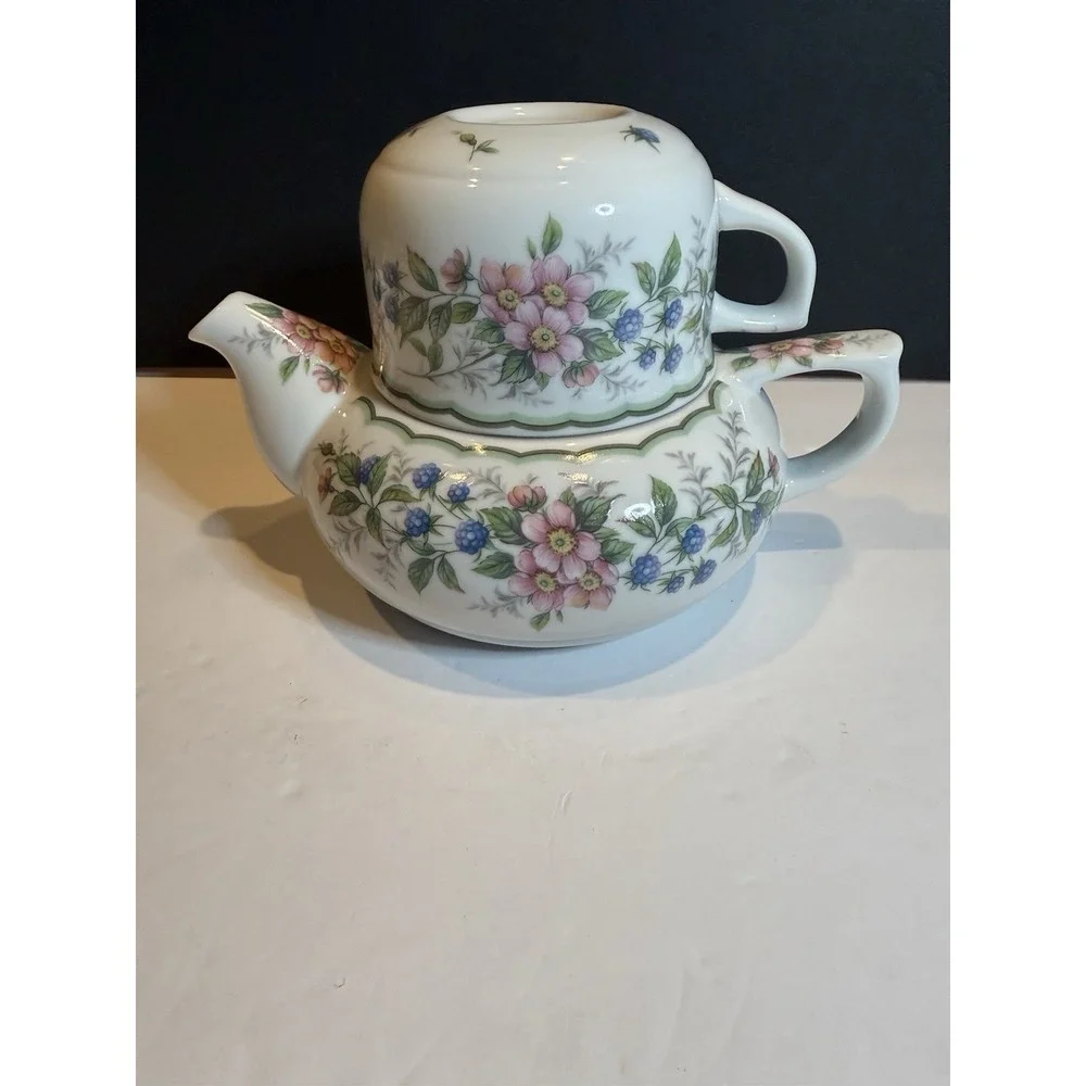 Andrea by Sadek Tea for One Set Japan Floral Teapot Cup Lid Vintage
